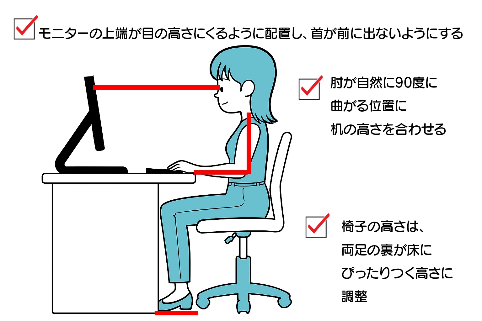 姿勢改善| デスク・椅子・モニターの高さを調整